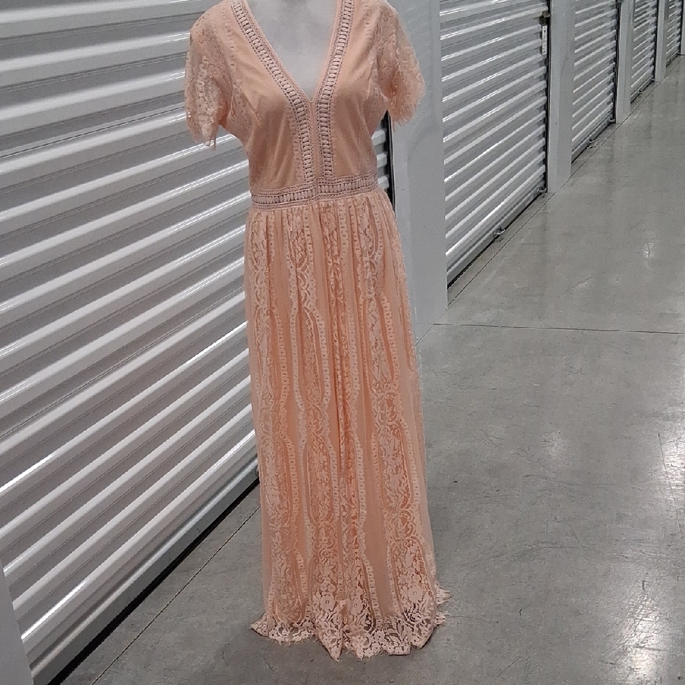 Peach Lace Maxi Dress